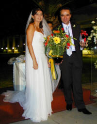Delivering a flower arrangement to a wedding in full swing in Nicosia in Cyprus